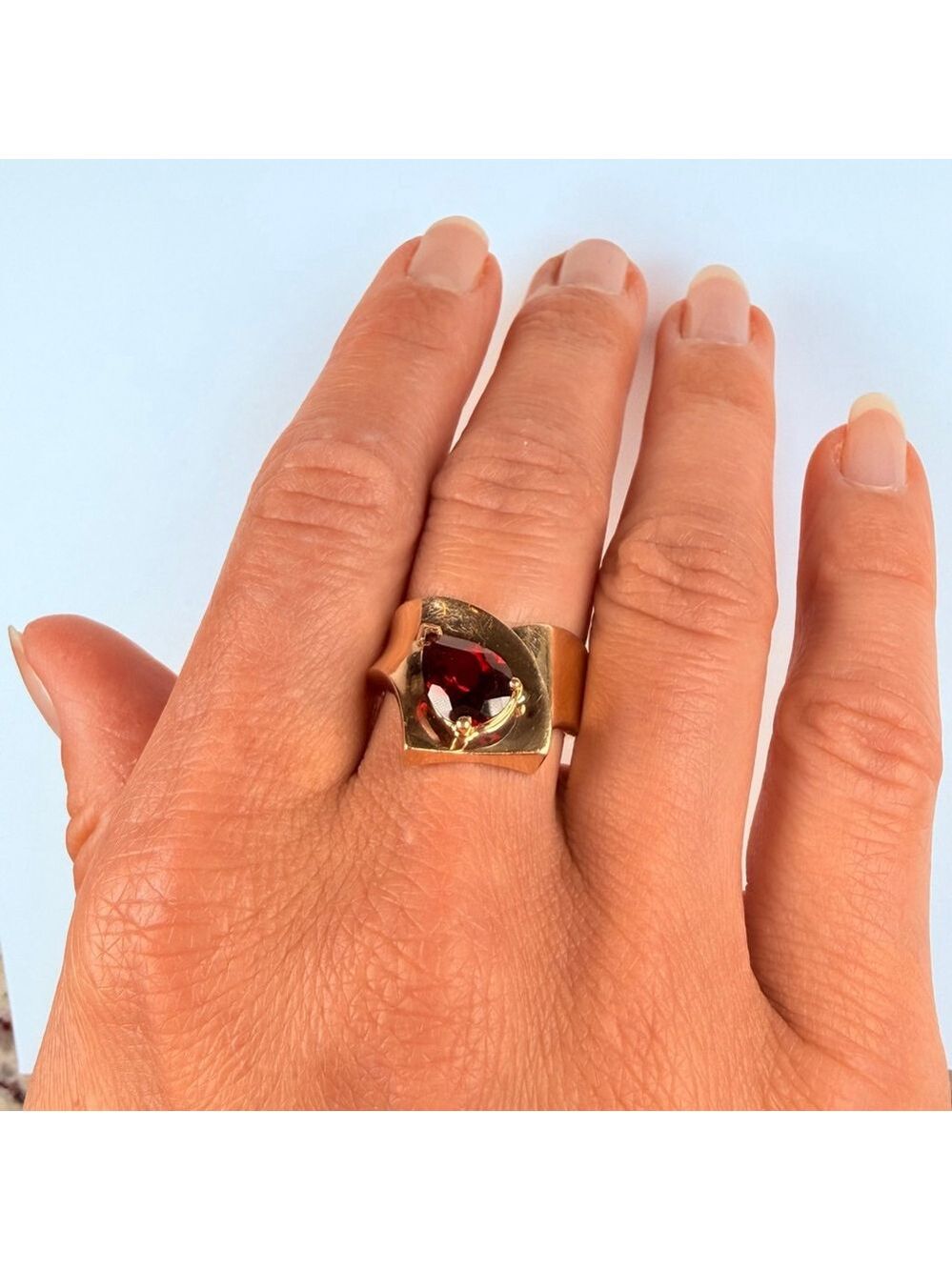 Estate 10k Solid Yellow Gold 1.87 CT Natural Garnet Hyper Modernist Ring Size 7 - Picture 10 of 12